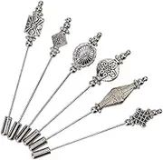 GOMAKERER 6 Pcs Safety Pins, Straight Head Pins Sewing Alloy Brooches Tibetan Silver Corsage Pins Wedding Bouquet Pins Vintage Head Pins for Jewelry Accessories, Sewing DIY Crafts