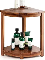[HOLANA] 18" Wood Corner Shower Bench & Corner Shower Stool with Storage Shelf - Corner Seat for Shower Shaving Legs - Hidden Bolt - Bath Step for Small Spaces - Perfect for Indoor or Outdoor (Acacia)