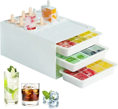 Cute Ice Cube Tray 3 Pack & Small Popsicle Molds Set 10 Pieces, Easy Release Sil