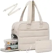 Lunch Tote Bag for Women Work,17.3 Inch Laptop Purse with Insulated Lunch Compartment, Large Puffy Quilted Travel Duffle Bag
