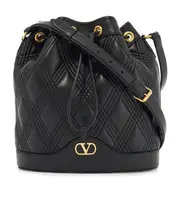 Valentino VLogo Plaque Drawstring Quilted Shoulder Bag One size black