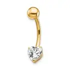 Real 10k Gold 6mm Heart Simulated Diamond Belly Ring Dangle - 14g - Belly