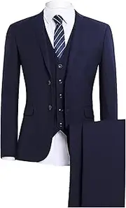 [Maiyifu-GJ] Men 3 Piece Slim Fit Suit Set Notched Lapel Two Button Blazer Jacket Vest Pants Set Business Blazer Suits with Tie