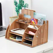 Office Desk Wooden File Organiser Brush Storage Container Pen Stationery Holder