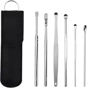 6 Pcs Ear Pick Earwax Removal Kit, Ear Cleansing Tool Set, Innovative Spring Ear Wax Cleaner Tool Set, 360° Spiral Design Ear Curette Ear Wax Remover Tool with Storage Box for Family (Black)