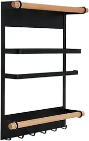 Magnetic Fridge Spice Rack Organiser Kitchen Rack with Paper Towel Holder 2 Tier (Black)