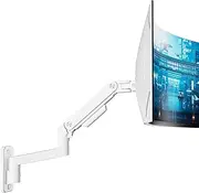 ARES WING Wall Mounted Monitor Arm with Fully Adjustable Gas Spring, Portable up to 20kg, for 17-49" Ultrawide Monitors, Single Monitor Mount, 75/100 VESA Mount, White
