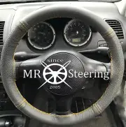 FOR VW FOX 2004-2011 GREY TWO TONE LEATHER STEERING WHEEL COVER YELLOW STITCHING