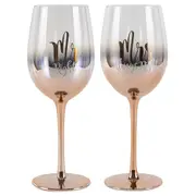 2pc Mr And Mrs Rose Gold Ombre Wine Glass Set Gold 430ml Novelty Drinking Cups