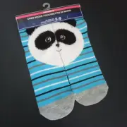 Fuzzy Panda SHARING Socks 2 Part FaceWhite Blue Crew 1 Pair NWT Ladies Shoe 5-10