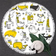 Yellow Animals Drawing Beach Towel