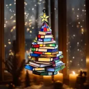 Book Christmas Tree Suncatcher, 2024 Window Decor, Gift for Book Lovers & Clubs