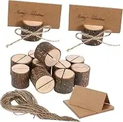 HEATSHAKING 20Sets Tree Stump Place Card Holders with Blank Cards Jute Rope Rustic Table Number Stands for Weddings Conferences and Events Durable Reusable Design
