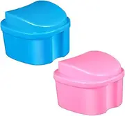Healeved 2pcs Dentures Bath Box Cup,Dentures Bath Case Cup,Leak Proof Dentures Bath Cup,Dentures Holder Retainer,Tooth Bath Retainer Cups for Soaking Dentures Storage Artificial Tooth