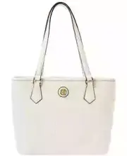 GIANI BERNINI Tote White Signature Logo Embossed Leather Shoulder-Bag Gold NWT