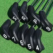 Golf Hybrid Iron Head Covers Right&left handed clubs Headcovers 9Pcs (4-9,P,A,S) Long Neck Black fit for Cleveland Launcher Set,Cobra T-Rail,Wilson Lauch Pad