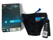 NEW IN BOX SPEEDO Performance Quark Splice Black Blue Swim Brief Boys Size 22 ML