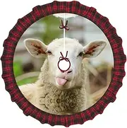 [EdWal] Funny Naughty Sheep Tongue Cute Animal print Flax Like Christmas Tree Skirt with Pom Pom Border,Rustic Charm for Farmhouses Decoration