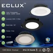 13W LED Downlight 90mm Tri Color Changeable Dimmable Flat Light Brilliant IP44