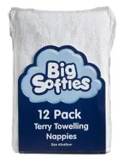 [Big Softies] Towelling Nappies 12 Pack in White