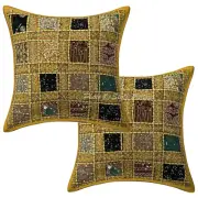 Indian Patchwork Cushion Cover Home Decor Cotton Pillow Throw Set OF 2pcs 16"
