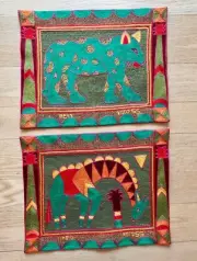 2 Kaross So African Art Giraffe Leopard Embroidered Placemat Safari Tapestry NEW