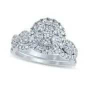 1.0 CT. T.W. Composite Natural Diamond Frame Twist Bridal Engagement Ring Set in Solid 14K White Gold