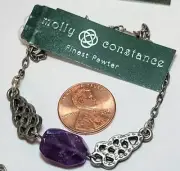 NWT Molly Constance Celtic Real Purple Amethyst Stone Pewter Adjustable Bracelet