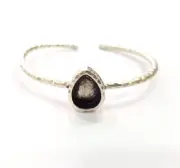 Drop Hammered Blank Bracelet Cuff Bezel Resin inlay Glass Base Adjustable Silver
