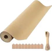 Brown Wrapping Paper Roll,0.45m*10m/30m Brown Kraft Paper Roll with Twine and Gift Tags,Christmas craft wrapping paper for Moving Boxes Supplies,Bulletin Board Paper, Arts and Crafts (L:10m)
