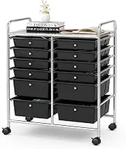 Giantex 12-Drawer Rolling Storage Cart, Multipurpose Movable Organizer Cart, Utility Cart for Home, Office, School (Black)