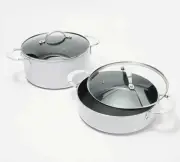 Goodful 4-Piece 3-qt and 5-qt Hammered Stock Pot Set, Sea Salt Grey