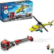 [LEGO] City Rescue Helicopter Transport 60343 Building Kit for Children Aged 5 and Up, Featuring a Toy Truck with a Helicopter Trailer, Plus Driver and Pilot Minifigures (215 Pieces)