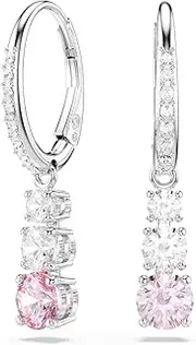 [Swarovski] Amazon Exclusive Stilla Attract Drop Earrings, Pink Round Cut Crystals in a Rhodium Plated Setting