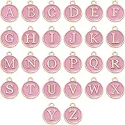 uxcell 26 Pcs Letter Charm, Alloy A-Z Initial Charm Round Alphabet Charm Pendant for Necklace Bracelet Earring Jewelry Making DIY, Pink