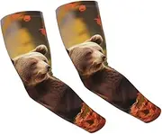 [FHEDVBN] Brown bear in autumn Arm Sleeves Compression Arm Covers for Men Women Outdoor Sun Sleeves Cooling Sports Sleeve, Black
