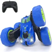 Threeking RC Stunt Car Remote Double-Sided Driving Flips Rotating Blue