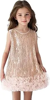 [Miipat] Baby Girl Dress Velvet Sequins Cap Sleeves Toddler Girls Dresses Autumn Winter Elegant Princess Children's Dress for Birthday Party Wedding, Champagne, 4-5 Years