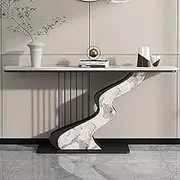 EKDJSN Entryway Table, Modern Console Table, Slate Top Accent Table, Long Hallway Table, Sofa Table with Storage, Metal Frame, for Entrance, Living Room, Hallway(Black B,100cm/39.3in)