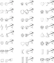 [Kakonia] 24 Pairs Assorted Stainless Steel Stud Earring for Teens Girls Women Cartilage Tragus Barbell Studs Rhinestone Inlaid CZ Ear Screwback Ear Piercings Jewelry
