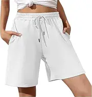 [Generic] Womens Running Shorts Summer Drawstring High Waist Athletic Shorts Baggy Comfy Causal Beach Pants with Pockets 2025