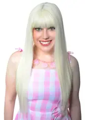Long Platinum Blonde Womens Wig with Fringe