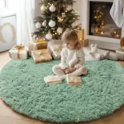 Soft Sage Green 4'Ft Round Rugs for Bedroom,Shag Small Circle Rug for Kids Ro...