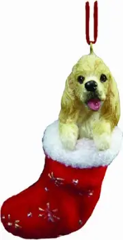 Cocker Spaniel Christmas Stocking Ornament with "Santa's Red, Gold, Green