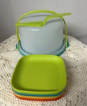 Tupperware Toys Kids Mini Cake Taker, Server and Plates Combo Vintage Fun Colors