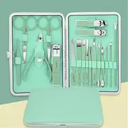 Pedicure Stainless Steel Nail Kit - 9/11/13/15/18 Pcs Manicure Nail Clippers Set With Portable Fashion Box,Green 18,piece set