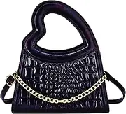 Gold Chain Heart Top Handle Crossbody Handbag, Razzberry Designer Bags, Vegan Croc Leather