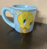 Tweety Bird 99% Angel Coffee Mug Houston Harvest 3D Blue Ceramic Warner Brothers