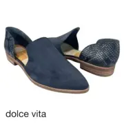 Dolce Vita Women 8.5M Kelsa Pointed Toe Flats in Anthracite Suede & Snake Print