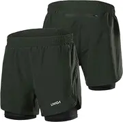 [MEIJUN] RAYWE Men's 2-in-1 Running Shorts Quick Drying Breathable Active Training Exercise Jogging Cycling Shorts with Longer Liner
